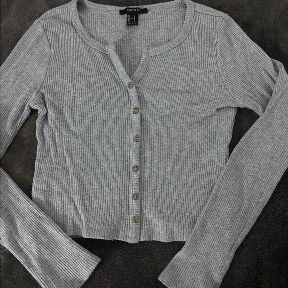 Blue  Button-Up Cardigan - Picture 2 of 4